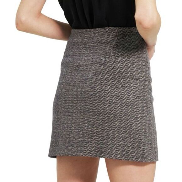 Theory Abbot Knit Herringbone/Chevon Mini Skirt Lined Gray/Black Size 6 NWT - Picture 3 of 16
